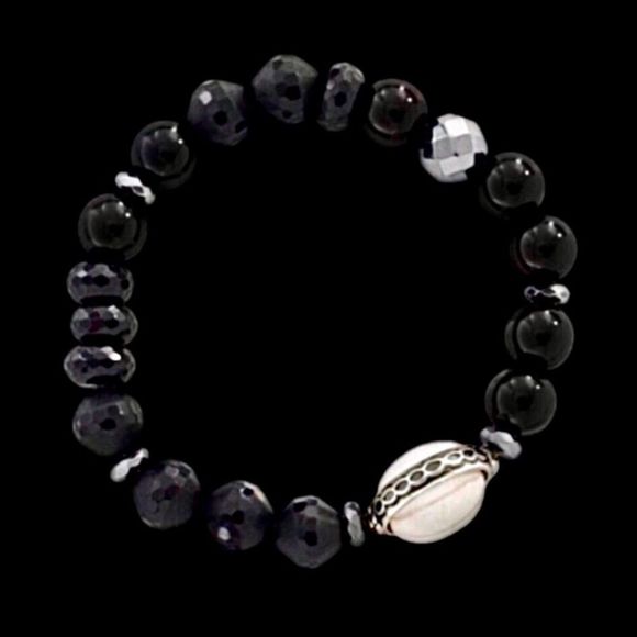 SILPADA Sterling Silver Agate Pyrite Hematite Stretch Bracelet NIB - Picture 2 of 7